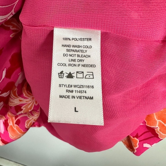 Pleione Blouse‎ Women L Pink Floral V-Neck Puff Sleeve Boho Coquette Romantic - Picture 5 of 6